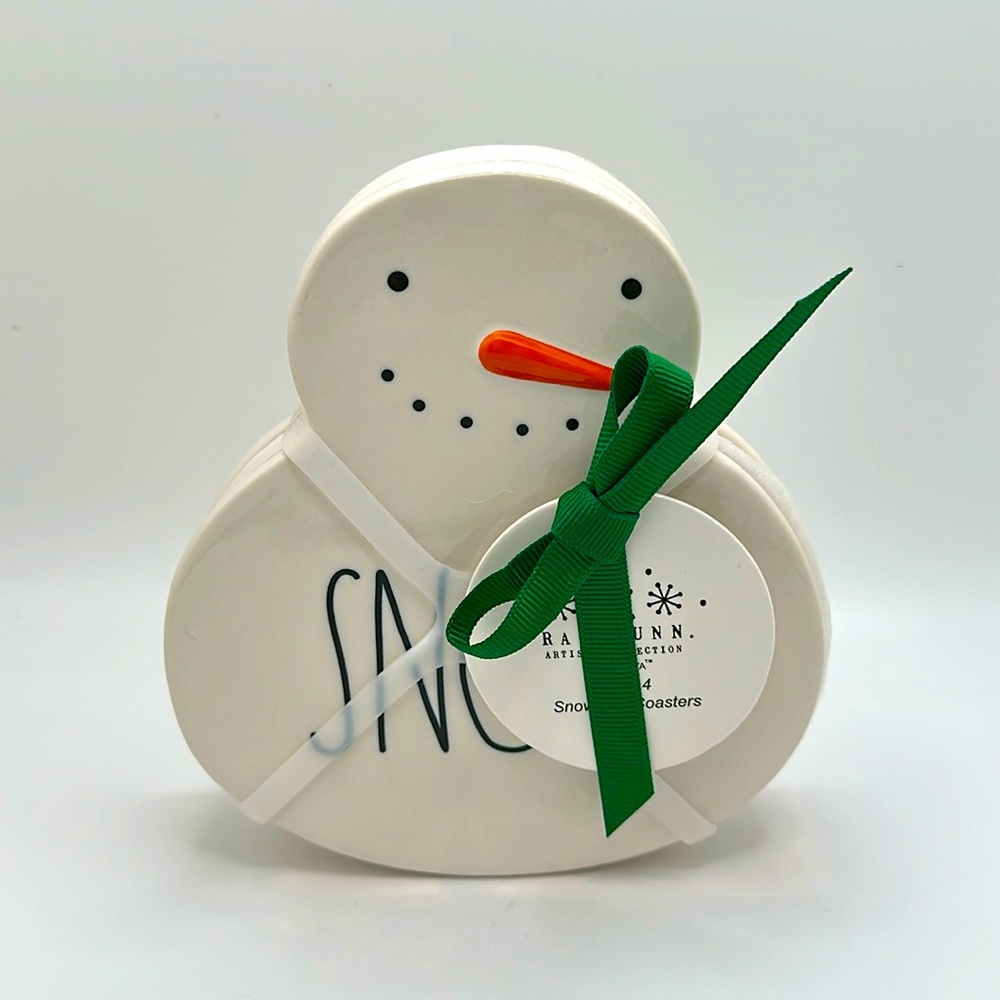 Rae Dunn Ceramic Snowman Coaster Set